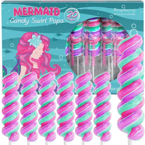 Paletas de sirena, piruletas de remolino, caramelo de sirena para recuerdos de fiesta de sirenita y suministros de fiesta de sirena, chupones de
