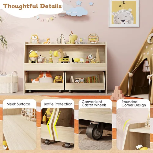 Miniatura 5 de COZPAW Organizador de almacenamiento de juguetes, estante Montessori de 2 niveles con contenedores móviles (madera)