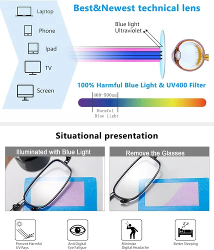 Miniatura 5 de Paquete de 2 lentes de lectura plegables para hombres y mujeres con llavero, bolsas compactas, bloqueo de luz azul, lectores portátiles de bolsillo