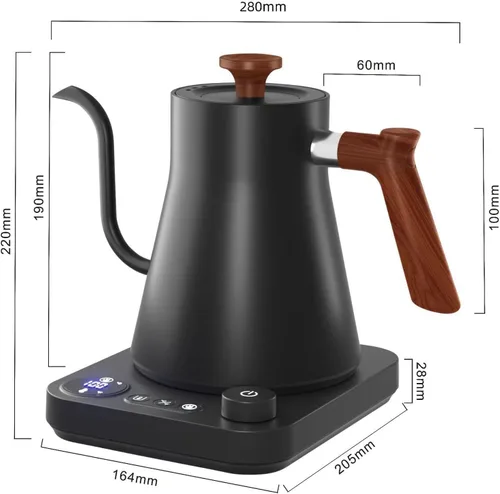 Miniatura 2 de Hervidor eléctrico de cuello de cisne con control de temperatura, hervidor de café vertido de 0.9 L, hervir rápido de 1200 W, interior de acero Negro