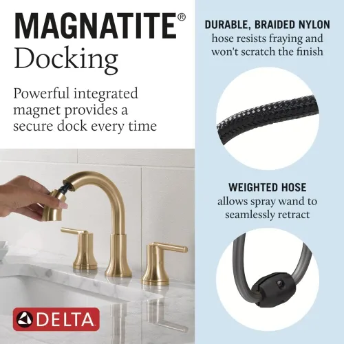 Miniatura 5 de Delta Faucet Trinsic - Grifo de baño extraíble, grifo de baño completo, grifo de baño generalizado dorado de 3 agujeros extraíbles, grifo de lavabo