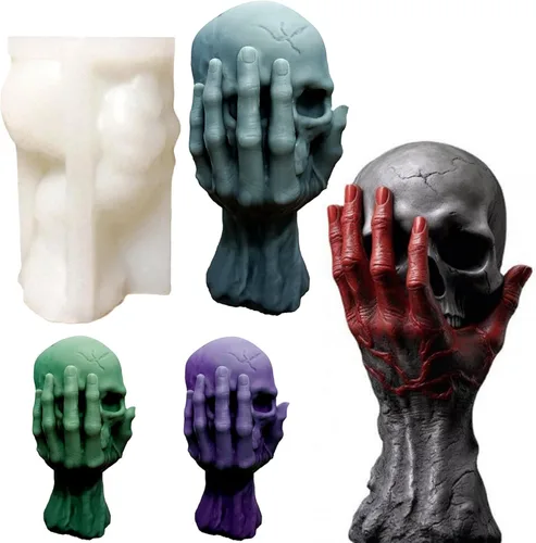Moldes de vela de calavera de Halloween, moldes de mano de fantasma 3D de calavera de silicona para fundición de resina epoxi, moldes para hacer 1
