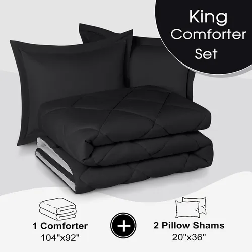 Miniatura 6 de Basic Beyond Juego de edredón tamaño King - Juego de edredón King negro, juego de edredón reversible para cama King para todas las estaciones, 02