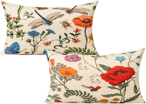All Smiles Juego de 2 fundas de almohada lumbares de 12 x 20 pulgadas, para exteriores, verano, primavera, jardín, flores, decoración de granja,