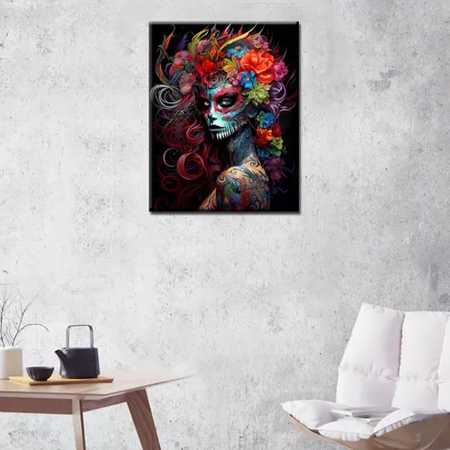 Miniatura 3 de Kit de Pintura por Números de Retrato de Mujer Calavera de Azúcar al Óleo de 16 x 20 Pulgadas, Lienzo para Halloween, Decoración para Mujeres, Chica