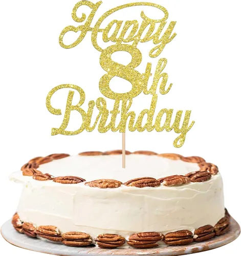 Miniatura 22 de Rsstarxi 1 paquete de decoración para tarta de cumpleaños 8 con purpurina negra de 8 años y fabulosos saludos a 8 años de edad, para celebrar el 8º