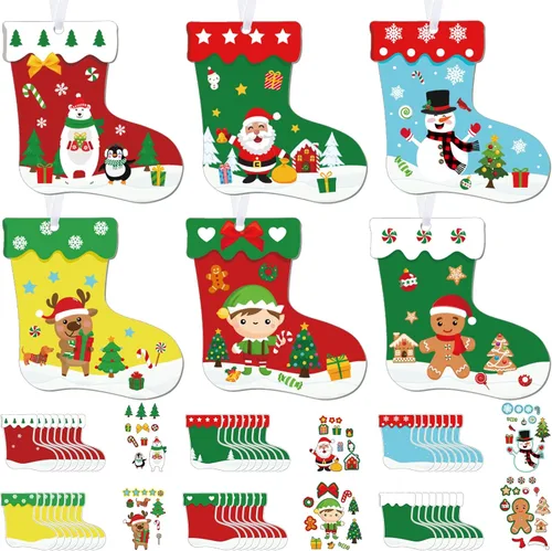 Containlol Kit de 48 piezas de manualidades de Navidad para niños, kit de adornos de medias de Navidad, para hacer tu propio árbol de Navidad,