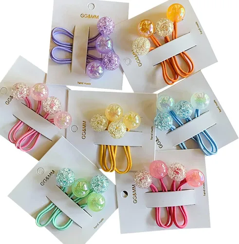 14 ligas coloridas de doble bola, bandas para el cabello con cuentas, cuerdas elásticas para el cabello, elásticos de cabello grueso para niñas y