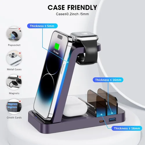 Miniatura 6 de Cargador inalámbrico para iPhone - Estación de carga 5 en 1 para múltiples dispositivos Apple: Soporte de carga rápida inalámbrica para iPhone 17