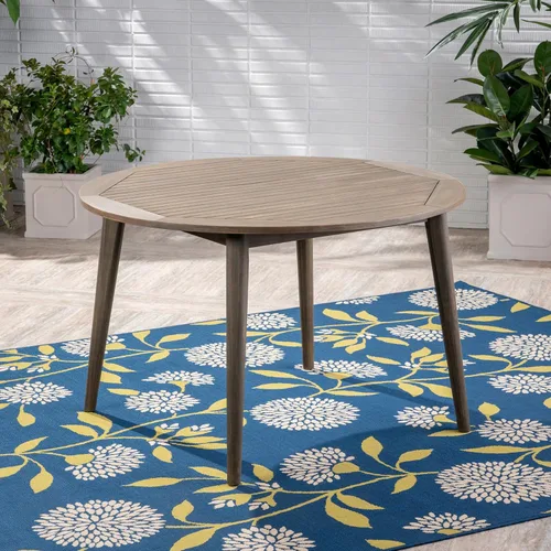 Miniatura 6 de BIGTO Round Outdoor Dining Table Acacia Wood Outdoor Coffee Table Grey 47.2" x 47.2" x 30"Garden Furniture