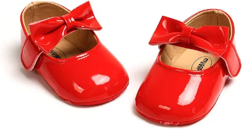Miniatura 5 de myppgg Mary Jane - Zapatos planos brillantes con lazo y lazo de princesa, zapatos de cuna antideslizantes para niños pequeños que caminan