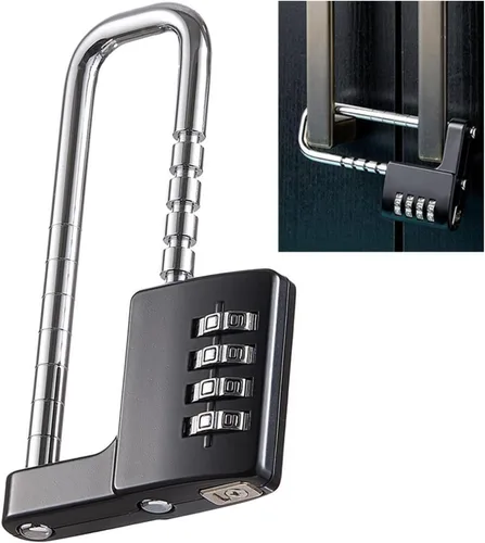 Miniatura 7 de Candado en forma de U de acero inoxidable, código de combinación, bloqueo de grillete largo ajustable para exteriores, escuela, gimnasio, taquillas