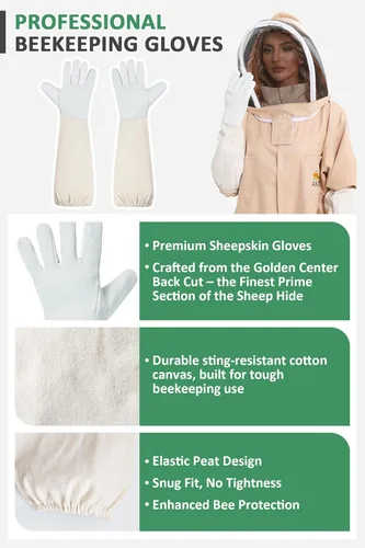 Miniatura 6 de Trajes de abeja para mujer a prueba de picaduras con guantes de piel de oveja y traje de apicultor y protección profesional de apicultor traje total