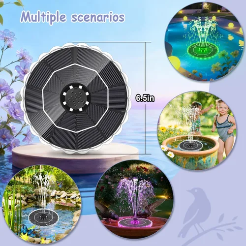 Miniatura 10 de Yzert Fuente solar de luces de anillo colorido, fuente de agua solar 2026 de 3.5 W con batería de 2000 mAh, bomba de fuente solar para baño