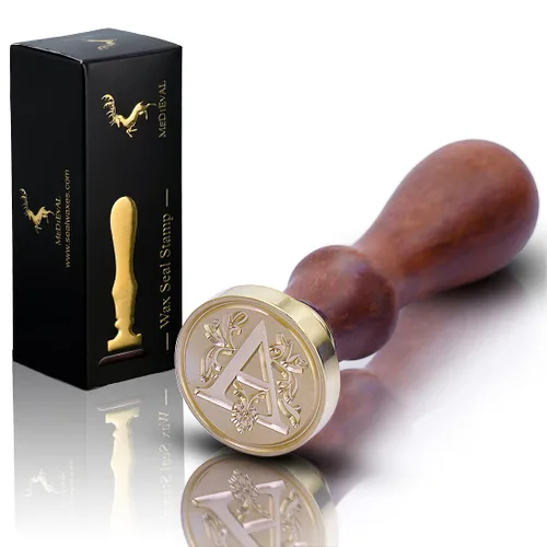 Miniatura 6 de Sello de cera medieval tradicional del alfabeto, mango de madera con cabeza de latón, para tarjeta de Acción de Gracias, sobre, envoltura de regalo