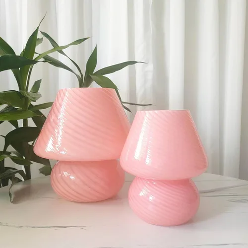 Miniatura 11 de Lámpara de mesa con forma de hongo y remolino, lámpara de mesa de vidrio translúcido, estilo italiano, moderna lámpara de escritorio a rayas