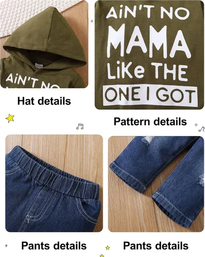 Miniatura 5 de WESIDOM Ropa de bebé niño, sudadera con capucha de impresión de manga larga con pantalones de mezclilla conjunto