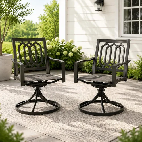 Kozyard Paquete de 2 sillas giratorias de metal clásicas modernas para exteriores, patio, comedor, sillas mecedoras para patio trasero, patio o sala