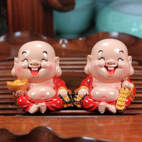 Kingzhuo Juego de 2 Buda riendo Rico Artesanía Artística Linda Decoración de Coche Decoración de Tablero de Instrumentos de Exhibición Accesorios de