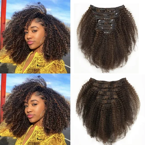 Miniatura 12 de Loxxy Afro rizado extensiones de clip grueso 100 % virgen Remy cabello humano 4B 4C negro natural 7 piezas con 17 clips 4.23 onzas/120 g por juego