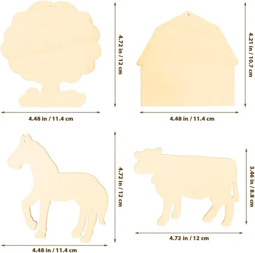 Miniatura 3 de 45 piezas de recortes de madera de animales de granja, sin terminar, manualidades, rebanadas de madera ligeras con cuerda para niños, decoración