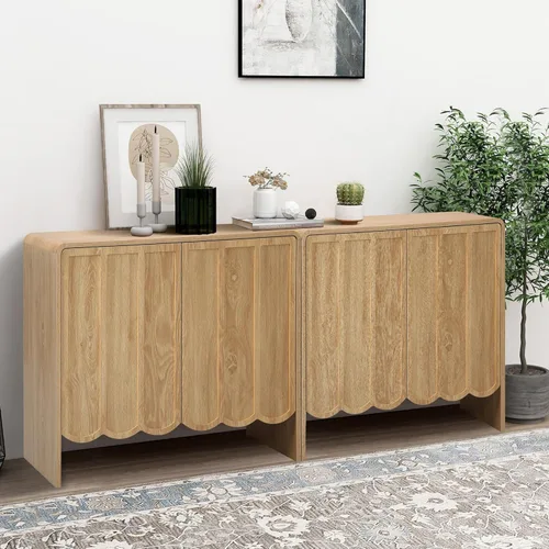 Miniatura 14 de ORRD Aparador Buffet de Acento, Gabinetes de Almacenamiento con 2 Puertas, Gabinete de Madera Estilo Granja con Estantes Ajustables y Panel Ondulado