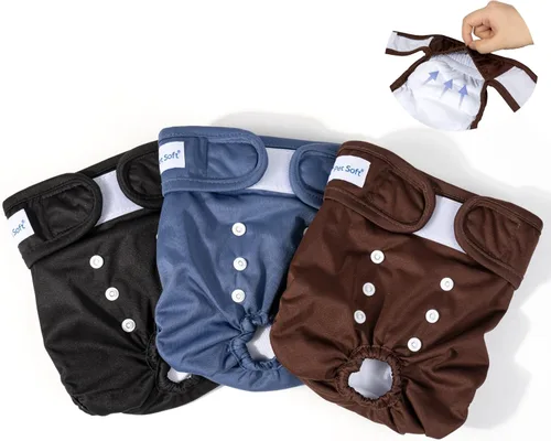 Miniatura 10 de Pet Soft Pañales lavables para hembra (paquete de 3) – Pañales para perras, cómodos pañales reutilizables para perritos en período de calor (Flor, L)