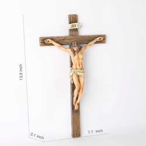Miniatura 6 de Crucifijo Católico de Pared BC, Cruz de Jesucristo Decoración Inspiracional para el Hogar, Regalo Religioso Devoto, 14"H, Escultura Renacentista