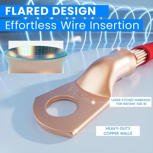 Miniatura 65 de TKDMR - Kit de 264 piezas de extremos de cable de batería, 132 piezas de terminales de anillo de lengüetas de cable de cobre resistentes AWG 8 6 4 2