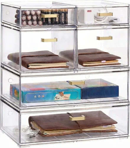 Miniatura 10 de LALOBLUE Organizador de cajones apilable transparente, paquete de 4 cajones de almacenamiento de acrílico con diseño extraíble, organizador que