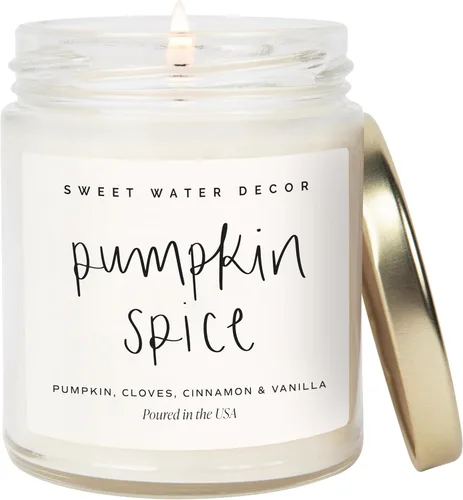 Miniatura 18 de Sweet Water Decor - Vela de soja Pumpkin Spice, perfume otoñal de calabaza, clavo de olor, canela, esencia de vainilla, frasco transparente de 9 oz