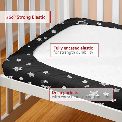 Miniatura 5 de Sábanas Ajustables para Pack and Play, Transpirables Gruesas para Parque de Juegos con Estampado Encantador 39"×27"×5" Compatible con Graco Pack n
