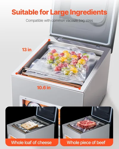 Miniatura 4 de VEVOR Sellador al vacío de cámara, potencia de sellado de 260 W, máquina de envasado al vacío para alimentos húmedos, carnes, adobos y más