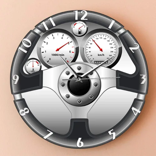 Miniatura 3 de The Geeky Days Reloj de pared de cuarzo silencioso con volante y tablero de instrumentos deportivo, diseño de automóvil, decoración del hogar