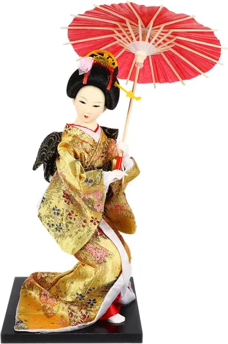 PRETYZOOM Muñeca Geisha kimono amarillo de 12 pulgadas, figura de porcelana pintada a mano, acento de escritorio para decoración de oficina y hogar,