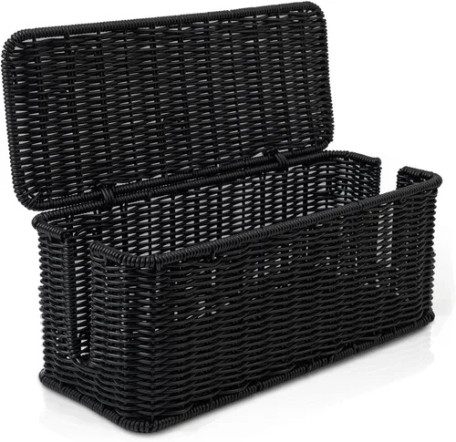 Caja de organización de cables, organizador de cables de ratán hecho a mano con 2 ranuras abiertas, organizador de cables para regleta de Negro