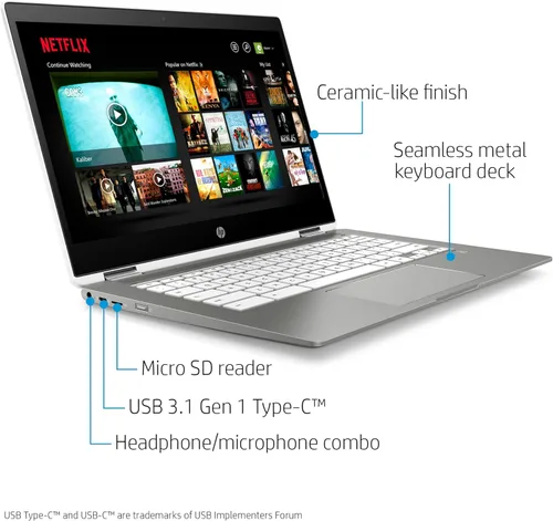 Miniatura 4 de HP Chromebook x360 - Laptop con pantalla táctil HD de 14 pulgadas, Intel Celeron N4000, 4 GB de RAM, 32 GB eMMC, cromado