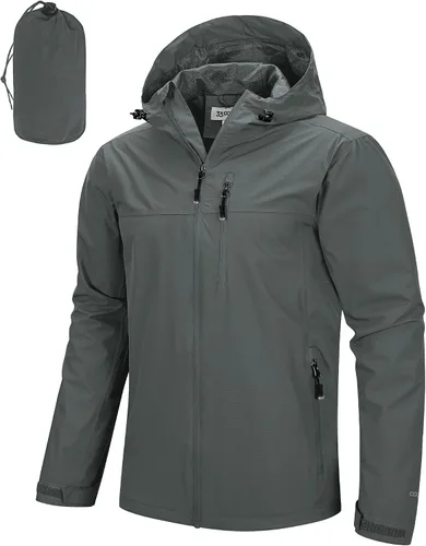 Miniatura 11 de 33,000ft Chaqueta de lluvia plegable para hombre, chaqueta ligera impermeable con capucha, impermeable tipo gabardina para ciclismo