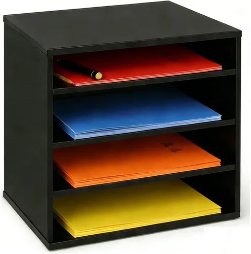 EMERIT Organizador de Papel de Madera Organizador de Escritorio Almacenamiento Bandeja de Cartas Clasificador de Archivos con Estantes Ajustables