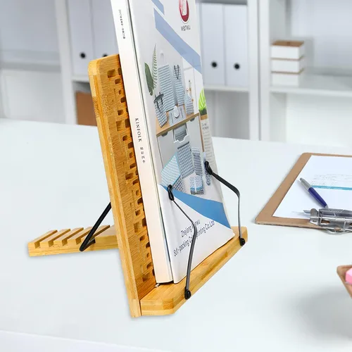 Miniatura 9 de MEGREZ Soporte de libro para lectura (13.2 x 9.4 pulgadas) Soporte de bambú para libros de cocina para cocina, soporte ajustable