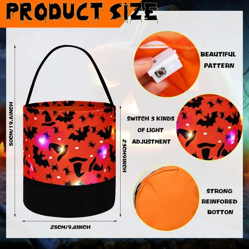 Miniatura 2 de Teling 6 bolsas de dulces de calabaza iluminadas para Halloween, cestas de regalo reutilizables para fiestas de cumpleaños