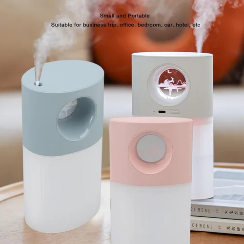 Miniatura 6 de Mini humidificador, humidificador pequeño de niebla fina de nivel nano con luz ambiental colorida, bajo ruido, 11.8 fl oz, gran capacidad, Rosa