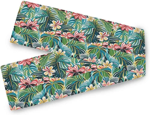 Coloridas flores hawaianas de verano, camino de mesa decorativo, plateado, 13 x 70 pulgadas, decoraciones de bautismo reutilizable, camino de mesa