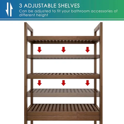 Miniatura 7 de SMIBUY Estante de almacenamiento de baño, estante organizador de bambú sobre el inodoro, ahorro de espacio de inodoro independiente con estantes