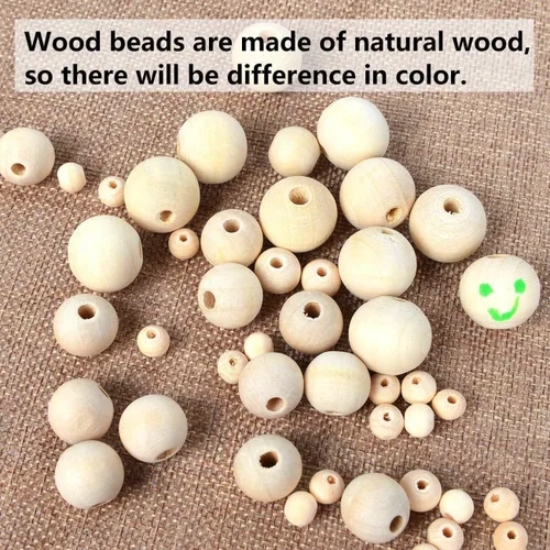 Miniatura 6 de 1000 piezas de cuentas de madera de 6 mm, cuentas de madera natural sin terminar, cuentas de madera redondas sueltas para manualidades, cuentas