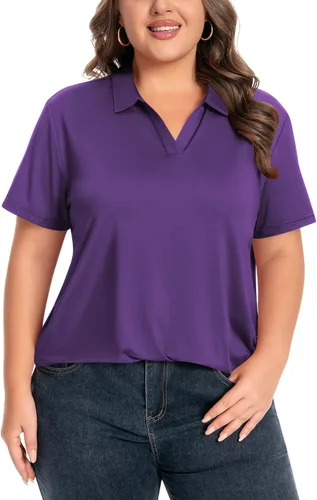 Miniatura 9 de Idtswch Camisa polo de manga corta con cuello en V para mujer, de secado rápido, UPF 50+, informal, para trabajo, golf, talla XL - 6XL