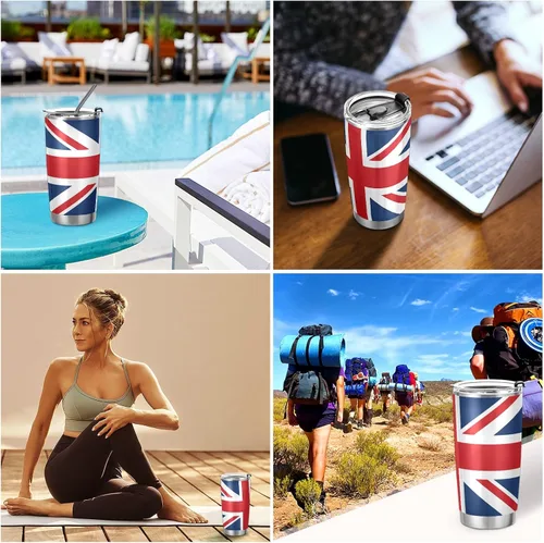 Miniatura 7 de ALAZA Taza aislada de viaje con tapa y pajilla, con diseño de bandera británica de Inglaterra, con tapa y pajilla, botella de agua al vacío de doble