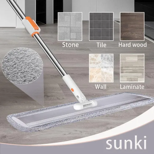 Miniatura 3 de Trapeador plano para limpieza de suelos. Trapeador húmedo de microfibra resistente, limpieza profunda para madera dura, azulejos y laminados, Juego