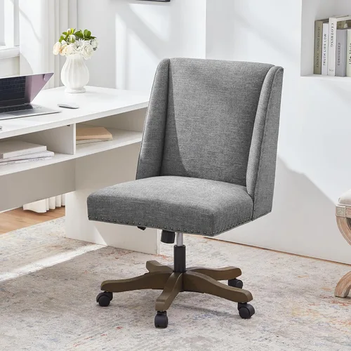 Miniatura 11 de Zihanhome Silla de Oficina para Casa sin Brazos con Patas de Madera, Silla de Escritorio de Oficina Tapizada Ajustable Moderna sin Brazos Silla
