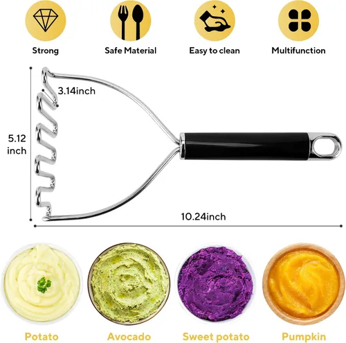 Miniatura 3 de Triturador de papas, gran herramienta de cocina de acero inoxidable resistente, triturador de alambre de metal profesional para frijoles, aguacate